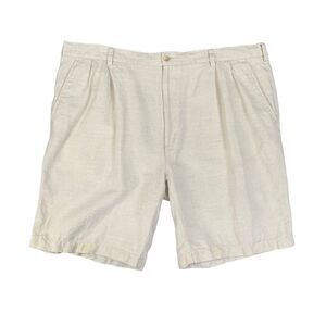 Caribbean Shorts Mens 42 Sand Stone Linen Blend Herringbone Pleated Front Chino